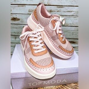 TOP Moda Women's Stylish Pink and Tan Sneakers